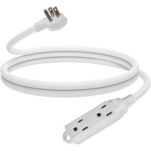 Low Profile 6 Ft Flat Plug Extension Cord - 16 AWG 3 Prong Grounded Cable with 3 Outlets, Perfect for Indoor Use, White, UL Listed