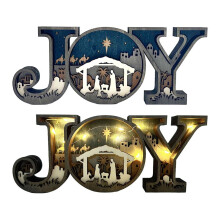 Wooden Nativity Ornaments, Carved Nativity Letter Decor with Warm Glow – Rustic Christmas Religious Decoration for Mantle, Compatible with Christmas