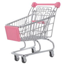 Compact Pink Shopping Cart with Iron Frame and Plastic Wheels for Office and Home Decor