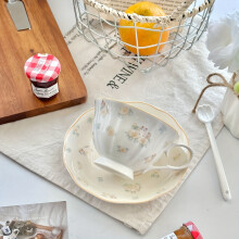 1 Set, French Elegant Ceramic Cup And Saucer Set, Gentle Ragdoll Cat And Rabbit Flower Tea Cup And Saucer, Afternoon Tea Coffee Cup, 250Ml/8.50Oz