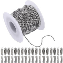 65.6 Feet 1.5mm Stainless Steel Ball Chain Beaded Ball Chains with 50pcs Connectors Silver Metal Pull Chain Roll Spools Ball Chains