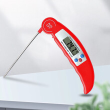 Stainless Steel Probe Food Thermometer, Digital Temperature Gauge, Foldable Design, for Grilling, Baking, and Cooking, Red, by