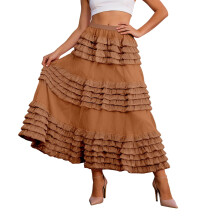 Tüll-Maxirock für Damen, lässig-eleganter, hochtaillierter, fließender, langer Tüllrock mit Rüschen, elegantem Schnitt und langem Schnitt für