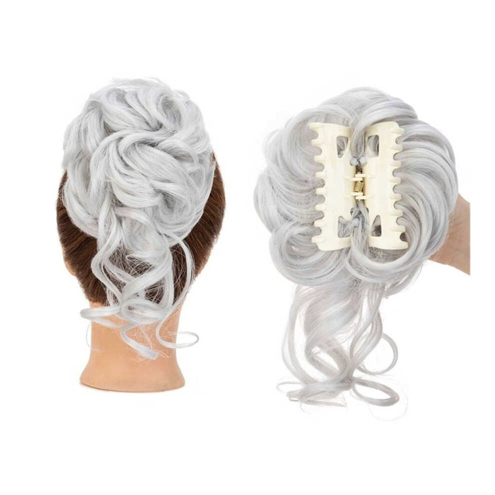 Unisex Messy Bun Hair Piece Claw Clip Curly Wavy Synthetic Chignon Tousled Updo With Tendrils Hair