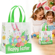 Sac cadeau de Pâques en tissu non tissé avec poignée, 22 x 23 cm, réutilisable – Compatible avec les thèmes chasse aux œufs, lapin, carotte