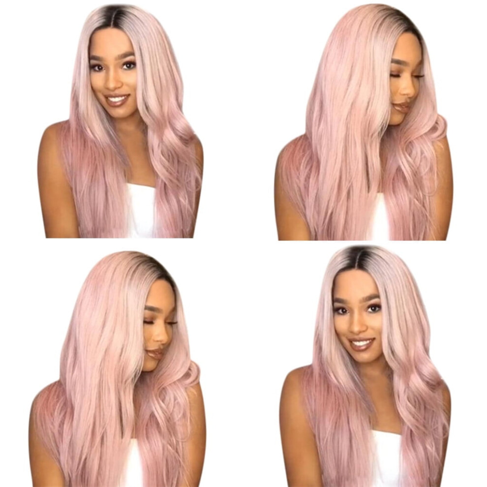 Unisex Pink,Black Human Hair Wigs For Women Black Color Natural Lace Hair Long Curly Wavy Synthetic Wig Pink Natural Full Wigs For Women