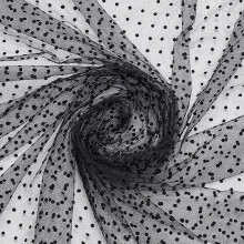 Tulle noir à pois brodé, 2,3 m x 1,6 m de large, idéal pour robes de mariée, couture et décoration intérieure.