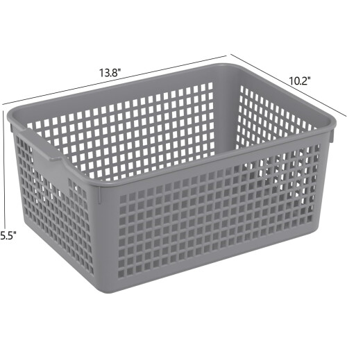 12 Packs Large Plastic Storage Basket, Plastic Baskets for Organizing, Gray 1