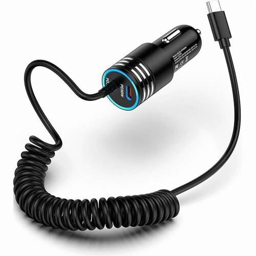Φορτιστής αυτοκινήτου διπλής θύρας USB-C 60W, με καλώδιο σπειροειδούς καλωδίου –