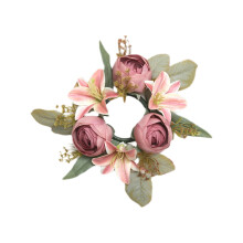 Valentinstagsdeko für Frauen: Kerzenleuchterkranz mit künstlichen Lilien – Stimmungsvolle Dekoration für Wohn- und Esszimmertisch, kompatibel