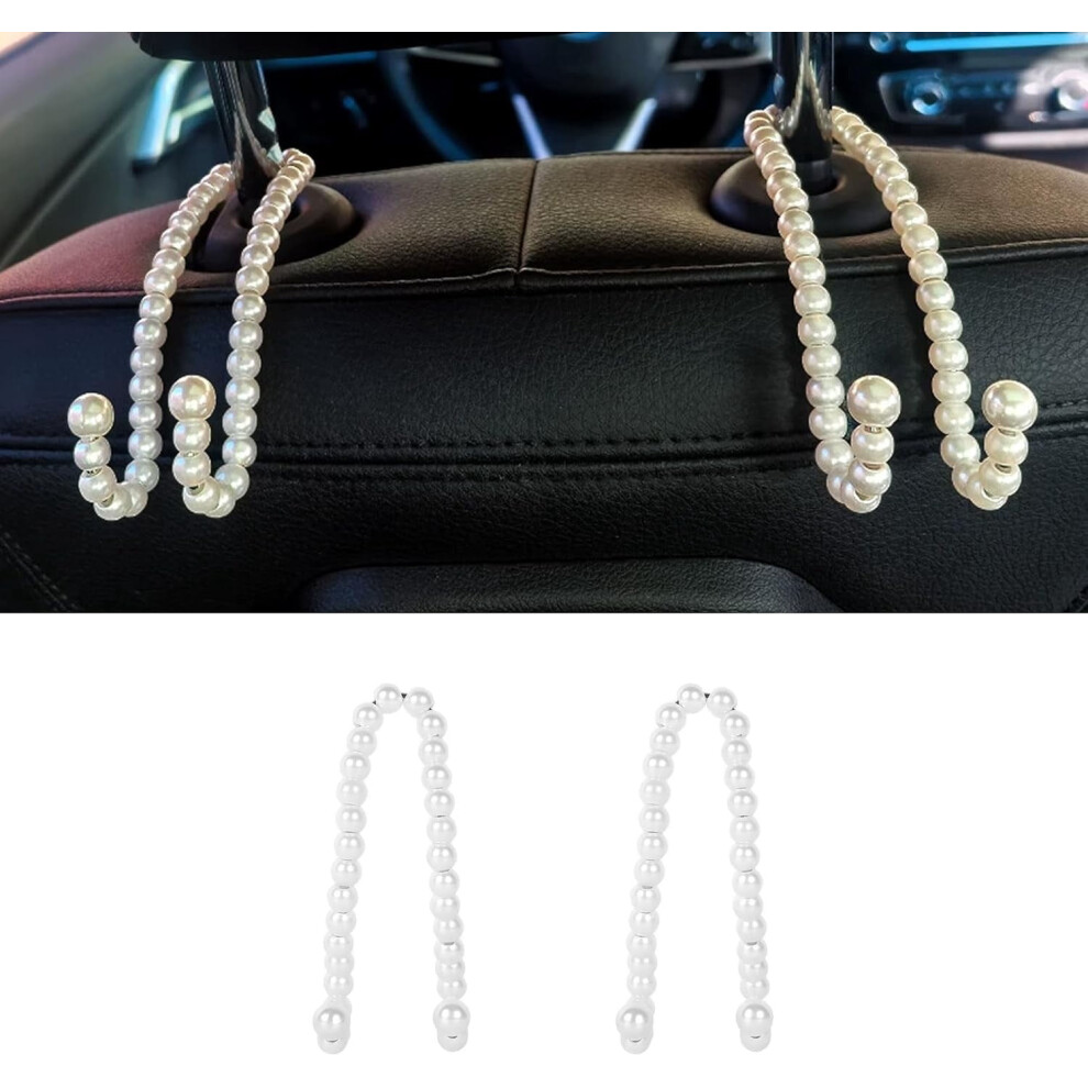 2Pcs Pearl Car Seat Headrest Hooks W/ Bow Â Cute Handbag Hanger & Interior Organizer (Compatible With Most Cars) Pink 9085618306981