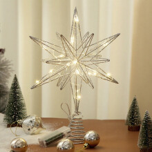 Luminous LED White & Gold 5-Pointed Star Tree Topper, Spring Mount, Easy Install – Compatible with Christmas Trees