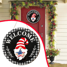 Décoration de gnome en bois interchangeable avec aimants et chapeaux détachables – Panneau de bienvenue saisonnier (Style délicat)