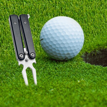Golfdivottool met flesopener, roestvrij staal.