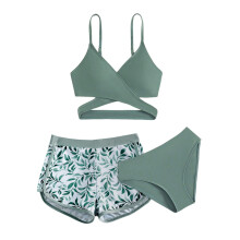 Mädchen-Badeanzug, dreiteiliger Bikini mit hohem Bund und passendem Überwurf für Strand, Pool und sommerliche Badebekleidung