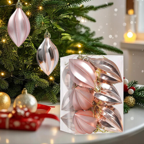 12 stk. juletrepynt, 7,5 cm matte og blanke plastkuler til julepynt
