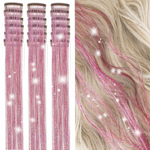 Kit de mechas brillantes para el cabello, 18 piezas, extensiones de clip resistentes al calor de 50 cm, accesorios brillantes de hadas para el