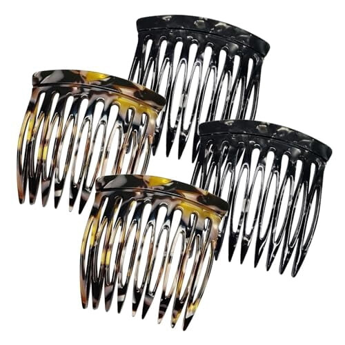 Pettini laterali per capelli da donna, neri, marroni, onice, 4 pezzi