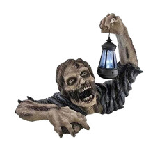 Statue de zombie sortant de sa tombe avec lanterne solaire LED, 20 x 14,5 cm, figurine décorative macabre pour Halloween