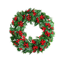 Kunstmatige kerstkrans met rode bessen en groene bladeren, 45 cm, feestelijke deurdecoratie voor binnen en buiten.
