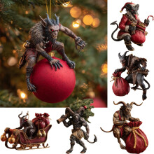 Vianočný prívesok Krampus Folklore – akrylová dekorácia na stromček s temnou hororovou tematikou, kompatibilná s vianočnými motívmi.