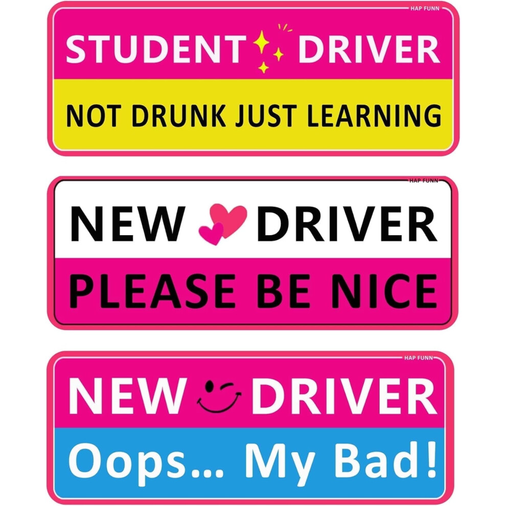 3Pcs Student Driver Magnets For Car Â Cute Reflective Bumper Stickers, Removable & Compatible With All Cars Pink 9181073312717