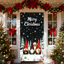Décoration de porte de Noël – Bannière de porte à motif Père Noël – Décoration de porte d'entrée en polyester pour les fêtes de Noël et