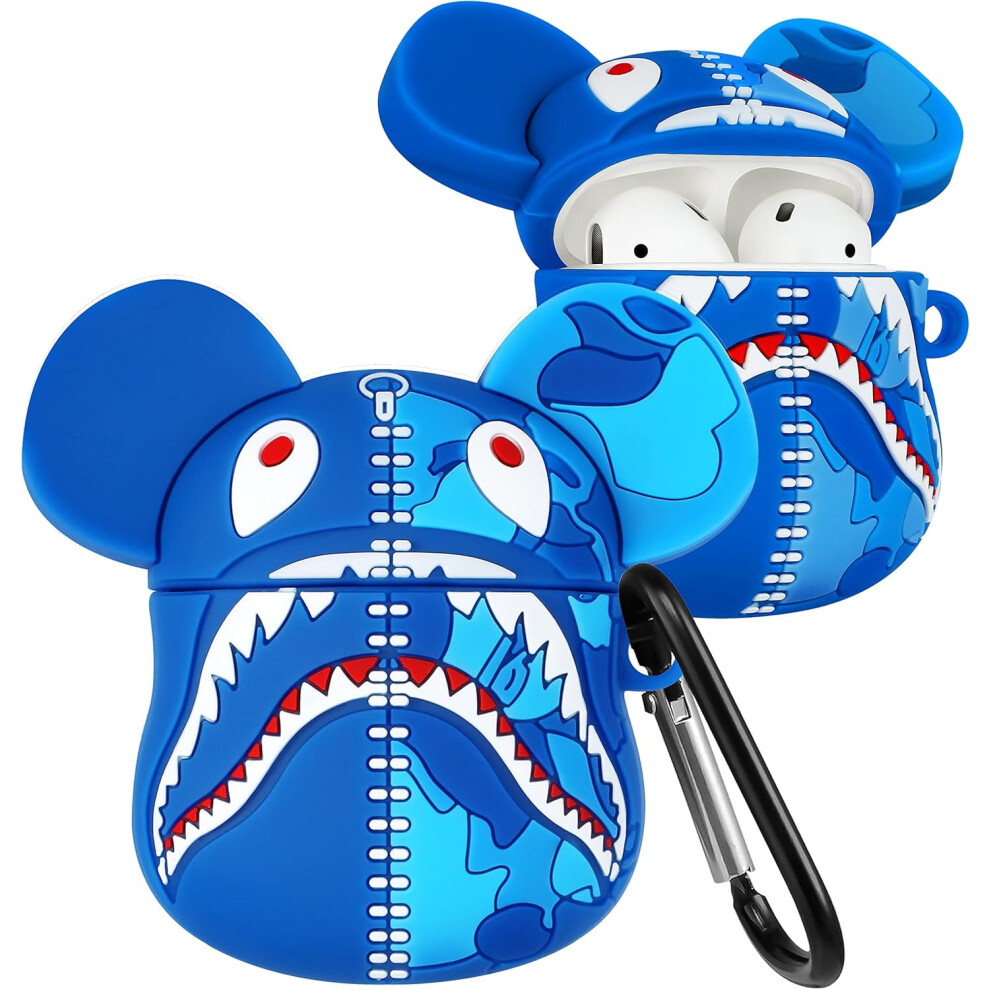 Cute 3D Shark Silicone Airpods 1&2 Case – Kawaii Fun Cover With Keychain, Compatible With Airpods 1/2 Blue 9152228361508