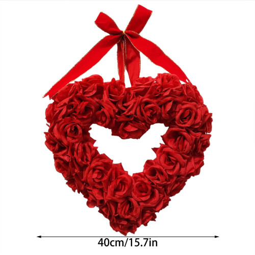 Coroa de rosas vermelhas com laço, 40 cm, 3 peças 2