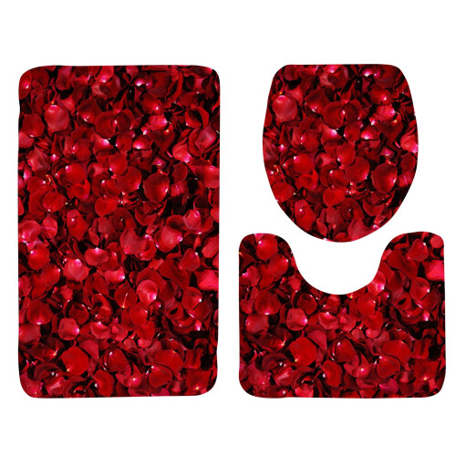 Rose Petal3-Piece Bath Mat Set, Flannel, Non-Slip 2