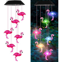 Carillon solaire flamant rose – Étanche IP65, LED 7 couleurs, Décoration de jardin extérieur, Cadeau d'anniversaire pour maman, grand-mère, papa