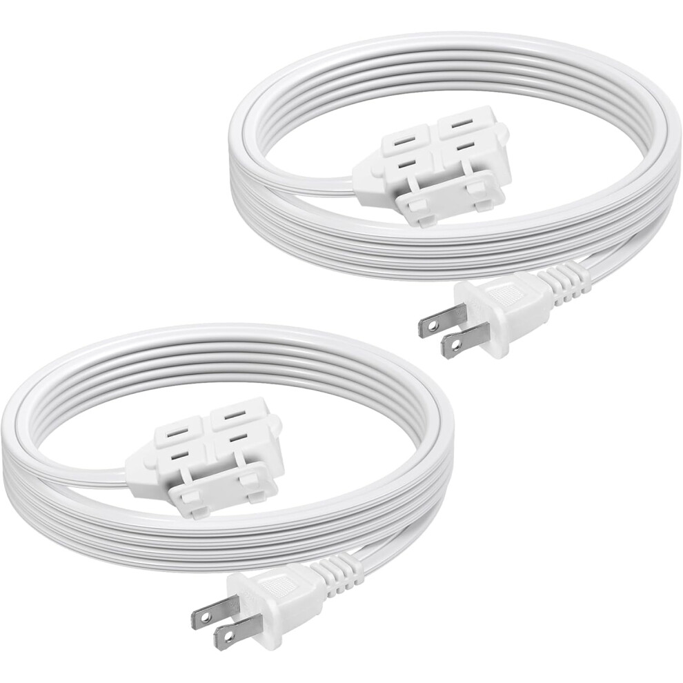 Kitchenk 6Ft 3-Outlet Indoor Extension Cord, 16/2 Spt-2, 2 Pack White, 2-Prong Polarized Plug, Compatible With Home/Office/Holiday Decor 9181073309946