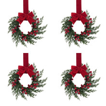 Conjunto de 4 Guirlandas de Natal para Armário de Cozinha com Laço Xadrez, Mini Guirlandas de Folhagem para Decoração de Janela, Porta e Mesa nas