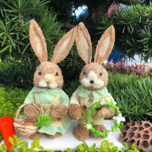 Set van 2 paashaasdecoraties, 35 cm hoge lentebeeldjes voor thuis, kantoor en keuken – boerderijstijl konijnenbeeldjes (E)
