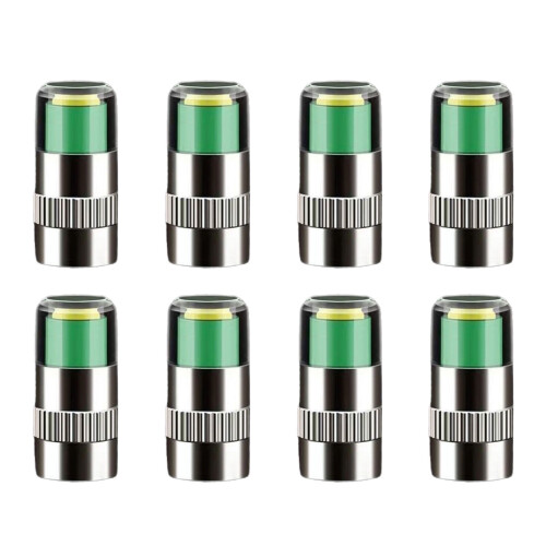 Lot de 8 indicateurs de pression des pneus avec système d'alerte par code couleur ; prévient les fuites et les dommages.