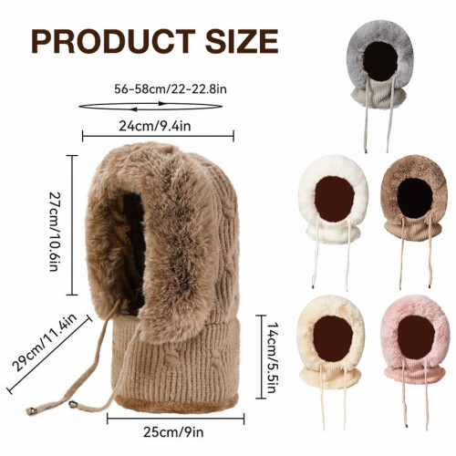 Gorro feminino 3 em 1 com forro de pelúcia, cachecol e máscara. 2