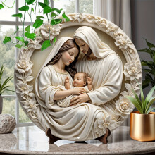 12" Round Aluminum Nativity - Thanksgiving Wreath for Front Door - Best Gift for Home Nativity Theme