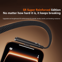 Cábla Muirir Thapa Sideways240W le Seastán Tógtha Isteach – USB-C Braidithe Dofheicthe, Uillinn 90, Comhoiriúnach le Fóin Chliste,