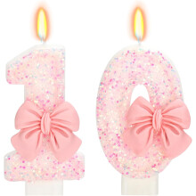Birthday Candle for Cake, Pink Bow Number Candles, 2.76 inch Number Happy Birthday Candle, Cake Topper Decoration for Birthday Party (Number 10)