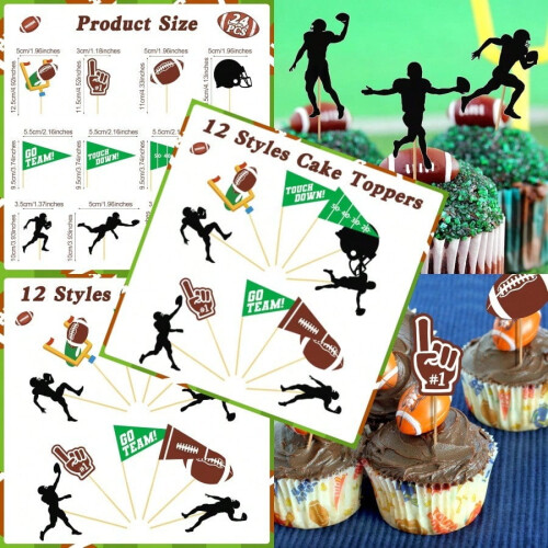 24 τεμάχια διακοσμητικά για cupcakes ποδοσφαίρου, οδοντογλυφίδες μιας χρήσης με θέμα