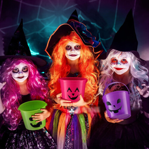 Πλαστικοί κουβάδες με γλυκά για το Halloween – Φορητά καλάθια με γλυκά σε πορτοκαλί, 2