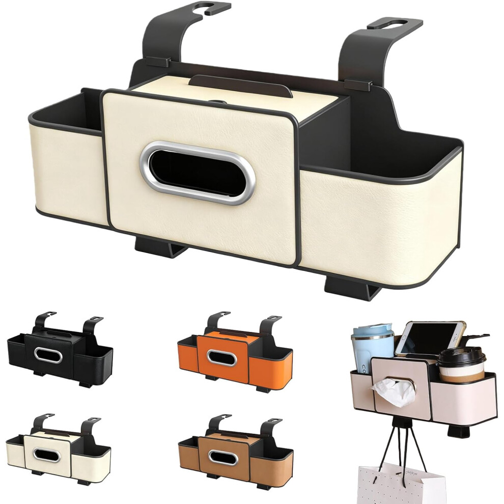 Backseat Organizers Hanging Storage, Car Seat Back Organizer With Tissue Holder, For Hold Phone,Drinks,Handbag,Compatible With Most Vehicles (Beige) Beige 9071309810707