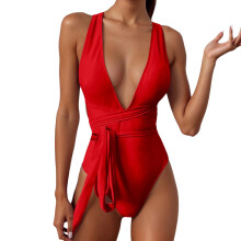 Costum de baie dintr-o singură piesă pentru femei, design asimetric pe un umăr, culoare uni, uscare rapidă și rezistent la clor – Roșu,