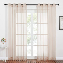 -Taupe Sheer Curtains 96 inches Long, Grommet Voile Textured Airy Sheer Window Treatments Elegant & Chic for Bedroom/Living Room, W54 x L96, 2 Panels