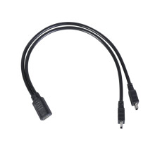 Cabo divisor USB-C multifuncional 2 em 1 para carregamento rápido, com porta USB-C fêmea para duas portas mini USB macho para celular.