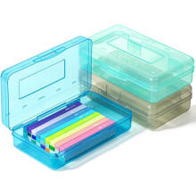 NestE - Gennemsigtige penalhuse, 3-pak, trykfast låg, plastik penalhusorganisator, blå/mint/røgfarvet, 7,9"x4,5"x2,4"