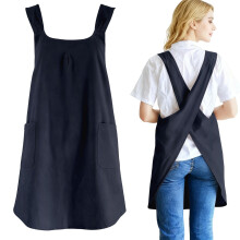 Grembiule da donna in cotone e lino, con 2 tasche, bavaglino regolabile e copertura lunga – Ideale per cucina, pasticceria, giardinaggio e pittura