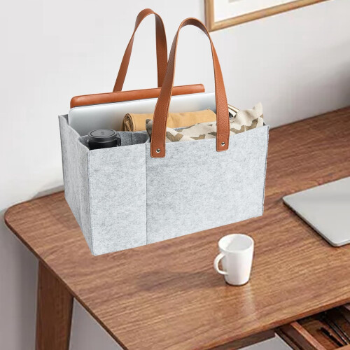 Felt File Tote Organizer met 5 vakken, grijs