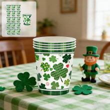 Ensemble de vaisselle jetable pour la Saint-Patrick (assiettes, gobelets et mouchoirs en papier) à motif trèfle (18 et 23 cm) – Compatible avec