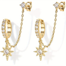 Oorbellen met zespuntige zirkonia ster voor dames, vergulde oorhangers met sterretje, elegante hangende sieraden voor overdag en 's avonds.
